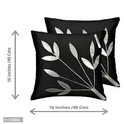 indoAmor Comfortable Silk Cushion Covers Silver Leaves Design - Set Of 5-thumb4