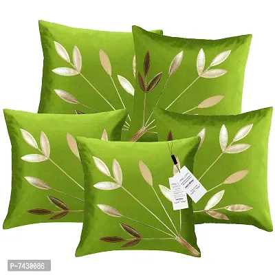 indoAmor Comfortable Silk Cushion Covers Golden Leaves Floral Design - Set Of 5-thumb3