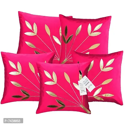 indoAmor Comfortable Silk Cushion Covers Golden Leaves Floral Design - Set Of 5