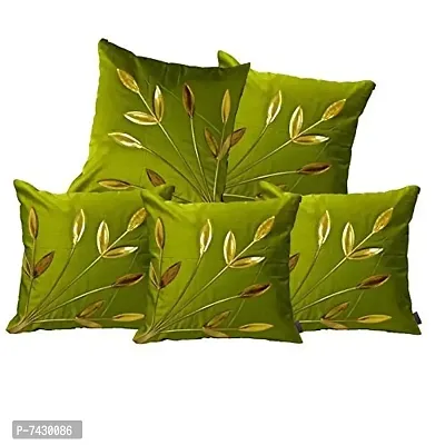 indoAmor Comfortable Silk Cushion Covers Golden Leaves Floral Design - Set Of 5-thumb2