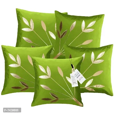 indoAmor Comfortable Silk Cushion Covers Golden Leaves Floral Design - Set Of 5-thumb0