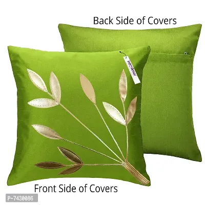 indoAmor Comfortable Silk Cushion Covers Golden Leaves Floral Design - Set Of 5-thumb5