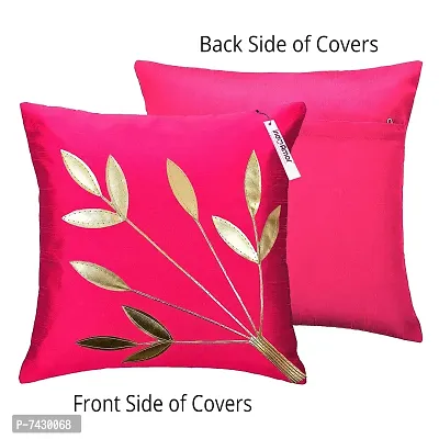 indoAmor Comfortable Silk Cushion Covers Golden Leaves Floral Design - Set Of 5-thumb4