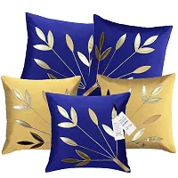 indoAmor Comfortable Silk Cushion Covers Golden Leaves Design - Set Of 5-thumb1