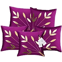 indoAmor Comfortable Silk Cushion Covers Golden Leaves Floral Design - Set Of 5-thumb1