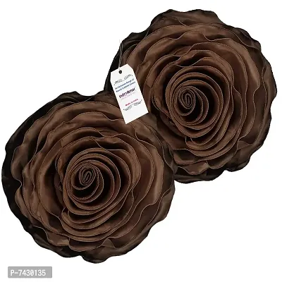indoAmor Comfortable Rose Design Super Satin Round Cushion Covers - Set Of 2-thumb0