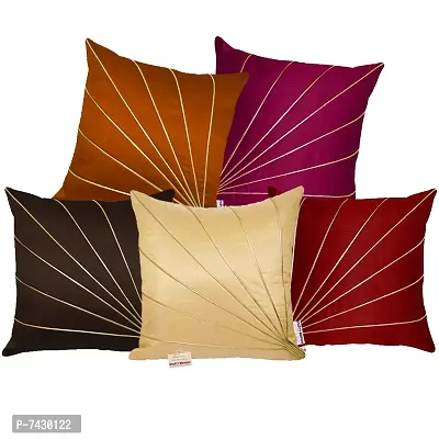 indoAmor Comfortable Striped Pattern Silk Cushion Covers - Set Of 5