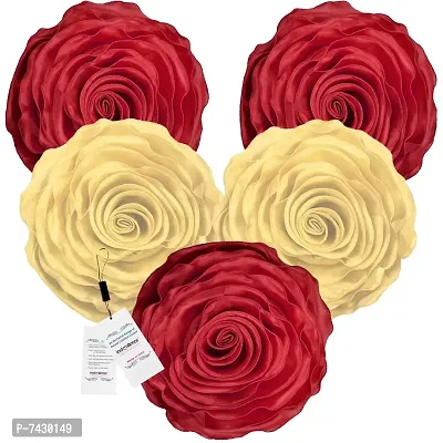 indoAmor Comfortable Rose Design Super Satin Cushion Covers - Set Of 5