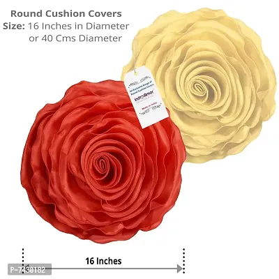 indoAmor Comfortable Decorative Rose Shape Super Satin Round Cushion Covers - Set Of 7-thumb2