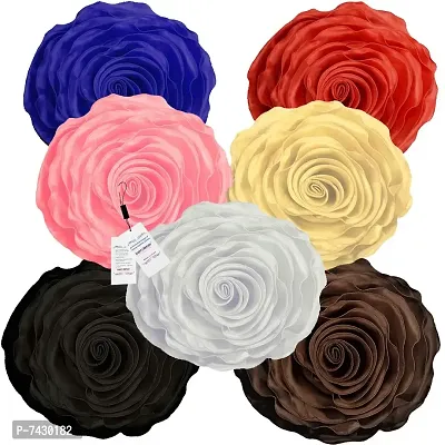 indoAmor Comfortable Decorative Rose Shape Super Satin Round Cushion Covers - Set Of 7