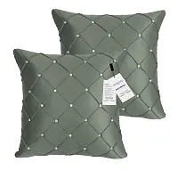 indoAmor Comfortable Pintex Crystal Stone Work Satin Throw / Pillow Cushion Covers - Set Of 2-thumb1