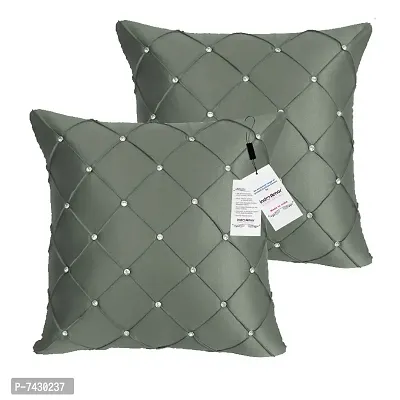 indoAmor Comfortable Pintex Crystal Stone Work Satin Throw / Pillow Cushion Covers - Set Of 2-thumb2