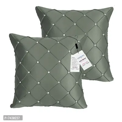 indoAmor Comfortable Pintex Crystal Stone Work Satin Throw / Pillow Cushion Covers - Set Of 2-thumb0