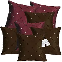 indoAmor Comfortable Pintex Crystal Stone Work Satin Throw / Pillow Cushion Covers - Set Of 7-thumb1