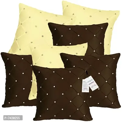 indoAmor Comfortable Pintex Crystal Stone Work Satin Throw / Pillow Cushion Covers - Set Of 7-thumb0
