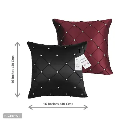 indoAmor Comfortable Pintex Crystal Stone Work Satin Throw / Pillow Cushion Covers - Set Of 5-thumb3