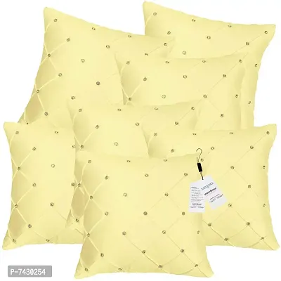 indoAmor Comfortable Pintex Crystal Stone Work Satin Throw / Pillow Cushion Covers - Set Of 7-thumb2