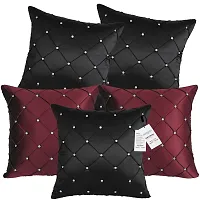 indoAmor Comfortable Pintex Crystal Stone Work Satin Throw / Pillow Cushion Covers - Set Of 5-thumb1