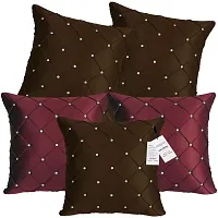 indoAmor Comfortable Pintex Crystal Stone Work Satin Throw / Pillow Cushion Covers - Set Of 5-thumb1