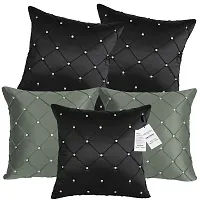 indoAmor Comfortable Pintex Crystal Stone Work Satin Throw / Pillow Cushion Covers - Set Of 5-thumb1