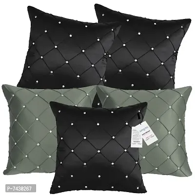 indoAmor Comfortable Pintex Crystal Stone Work Satin Throw / Pillow Cushion Covers - Set Of 5-thumb2