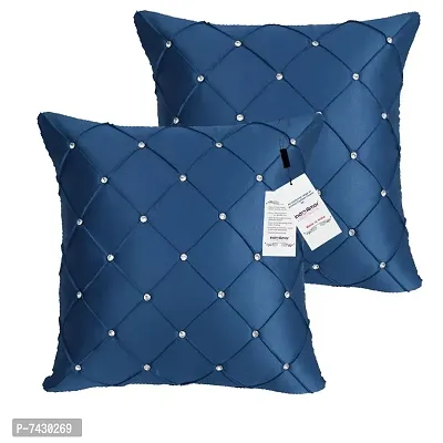 indoAmor Comfortable Pintex Crystal Stone Work Satin Throw / Pillow Cushion Covers - Set Of 2-thumb2