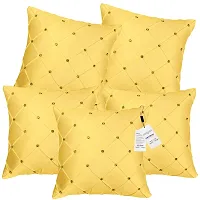 indoAmor Comfortable Pintex Crystal Stone Work Satin Throw / Pillow Cushion Covers - Set Of 5-thumb1