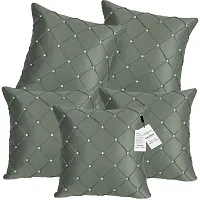 indoAmor Comfortable Pintex Crystal Stone Work Satin Throw / Pillow Cushion Covers - Set Of 5-thumb1