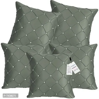 indoAmor Comfortable Pintex Crystal Stone Work Satin Throw / Pillow Cushion Covers - Set Of 5-thumb2