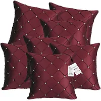 indoAmor Comfortable Pintex Crystal Stone Work Satin Throw / Pillow Cushion Covers - Set Of 7-thumb1