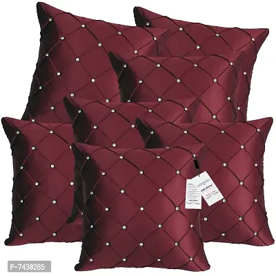 indoAmor Comfortable Pintex Crystal Stone Work Satin Throw / Pillow Cushion Covers - Set Of 7-thumb2