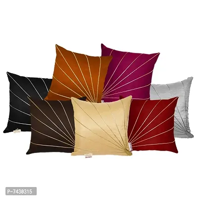 indoAmor Comfortable Silk Striped Cushion Covers - Set Of 7