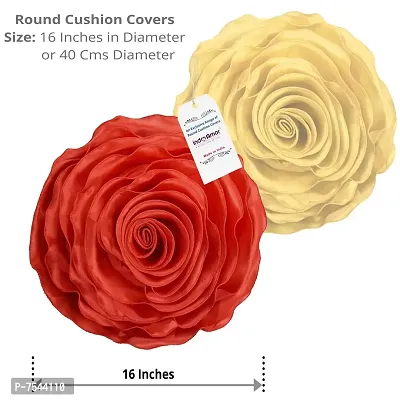 indoAmor Decorative Rose Shape Super Satin Round Cushion Covers, 16x16 Inches (Multicolor) - Set of 7 Covers-thumb2
