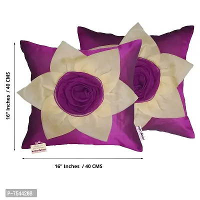 indoAmor Flower Silk Cushion Cover (16x16 Inches) - Set of 5 Pieces (Purple)-thumb2