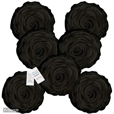 indoAmor Decorative Rose Shape Super Satin Round Cushion Covers, 16x16 Inches (Black) - Set of 7 Covers