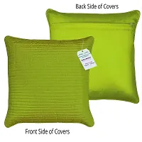 indoAmor Quilted Stripes Silk Cushion Cover (Green, 16x16 Inches) Set of 5 Pieces-thumb2