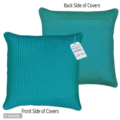 indoAmor Quilted Silk Cushion Cover (Turquoise/Firozi, 16x16 Inches) Set of 5 Pieces-thumb3