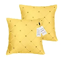 indoAmor Pintex Crystal Stone Work Satin Throw/Pillow Cushion Covers (16x16 Inches, Golden) - Set of 7 Covers-thumb2