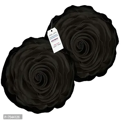 indoAmor Decorative Rose Shape Super Satin Round Cushion Covers, 16x16 Inches (Black) - Set of 7 Covers-thumb4