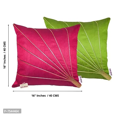 indoAmor Silk Cushion Covers, Stripes Pattern (16x16 Inches, Green  Pink Color) - Set of 7 Covers-thumb2