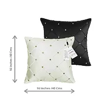 indoAmor Pintex Crystal Stone Work Satin Throw/Pillow Cushion Covers (16x16 Inches, Black Off-White) - Set of 7 Covers-thumb1