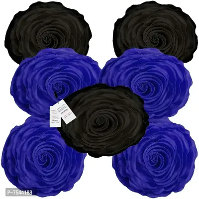 indoAmor Rose Design Super Satin Cushion Covers, 16x16 Inches (Blue  Black) - Set of 7