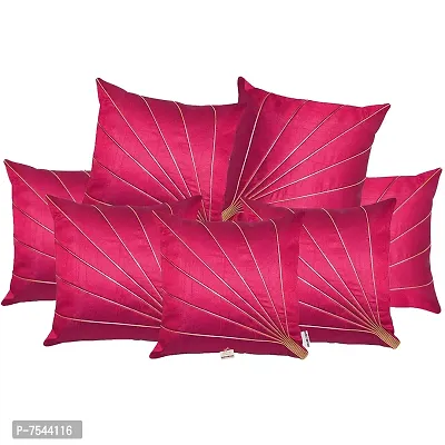 indoAmor Silk Cushion Covers, Stripes Pattern (16x16 Inches, Pink Color) - Set of 7 Covers