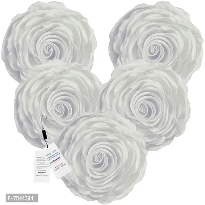 indoAmor Rose Design Super Satin Cushion Covers, 16x16 Inches (White) - Set of 5