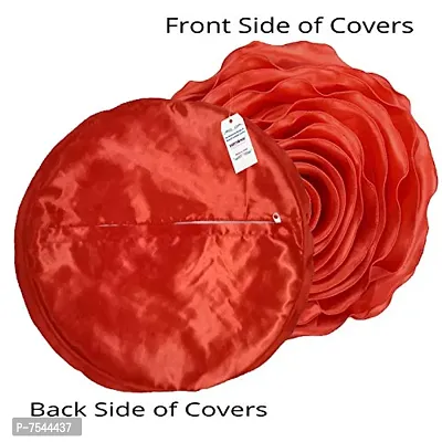 indoAmor Decorative Rose Shape Super Satin Round Cushion Covers, 16x16 Inches (Red) - Set of 7 Covers-thumb5