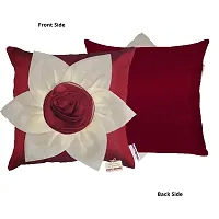 indoAmor Flower Silk Cushion Cover (Maroon, 16x16 Inches) - Set of 5 Pieces-thumb3