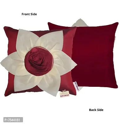 indoAmor Flower Silk Cushion Cover (Maroon, 16x16 Inches) - Set of 5 Pieces-thumb4