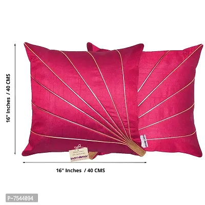 indoAmor Stripes Pattern Silk Cushion Covers (Pink, 16x16 inches) - Set of 5 Pieces-thumb2