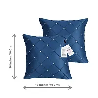 indoAmor Pintex Crystal Stone Work Satin Throw/Pillow Cushion Covers (16x16 Inches, Metallic Blue) - Set of 7 Covers-thumb1