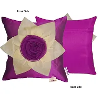 indoAmor Flower Silk Cushion Cover (16x16 Inches) - Set of 5 Pieces (Purple)-thumb2